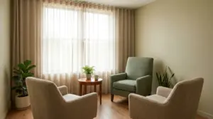 חדר טיפול זוגי עם כורסאות טיפוליות באור יום טבעי