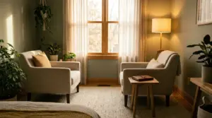 קליניקה טיפולית חמימה ומזמינה עם כורסאות טיפוליות ותאורה רכה
